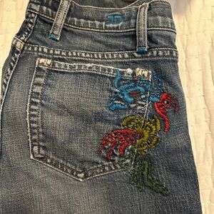 Joes Jeans Flare Leg Floral  Embroidered Pocket Blue Denim Jeans Womens 31